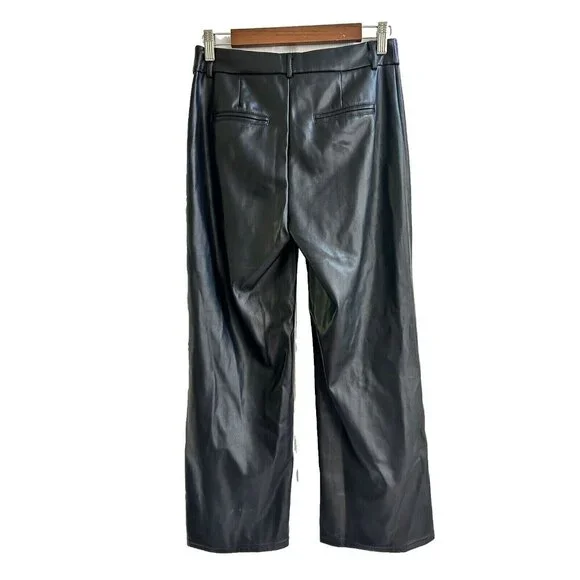 7 For all Mankind M Black Coated Faux Leather Wide Cropped Front Seam Pants Leg - Picture 5 of 7